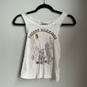 Self Esteem Desert Dreams Lace Trim Tank Top White Boho Western Graphic Size S